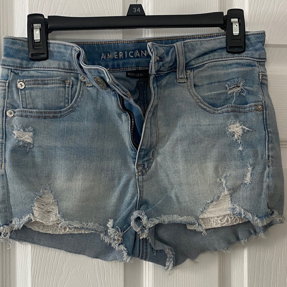 American Eagle Outfitters Women's Ripped Jean Shorts - Blue